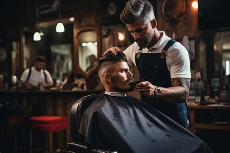 Premium AI Image | client doing hair cut at a barber shop salon