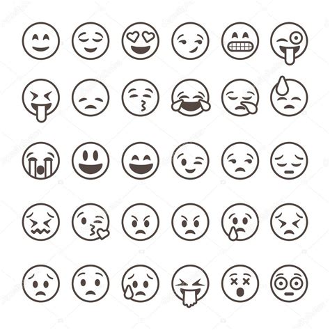 Conjunto De Emoticons De Contorno Emoji Isolado Em Fundo Branco Ilustração Vetorial Imagem