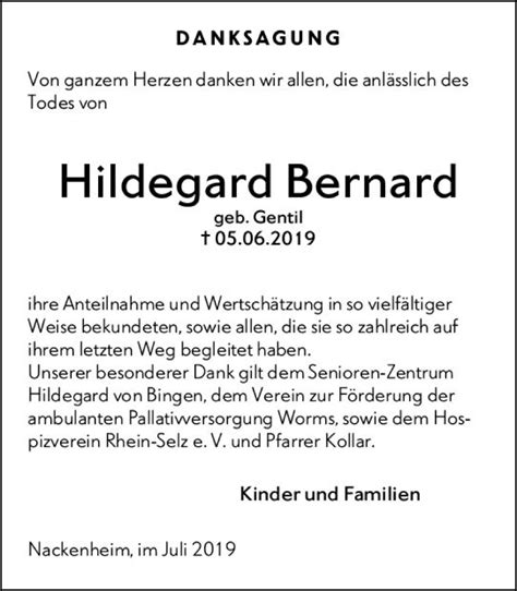 Traueranzeigen Von Hildegard Bernard Vrm Trauerde