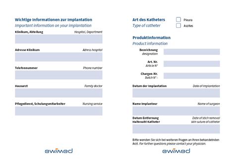 Ewimed Catheter Id Card Supplied With The Indwelling Catheter