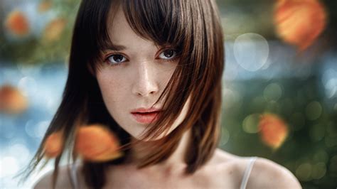 Brown Eyes Woman Model Face Brunette Bokeh Girl Wallpaper