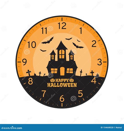 Happy Halloween Concept Printable Wall Clock Face Template Stock