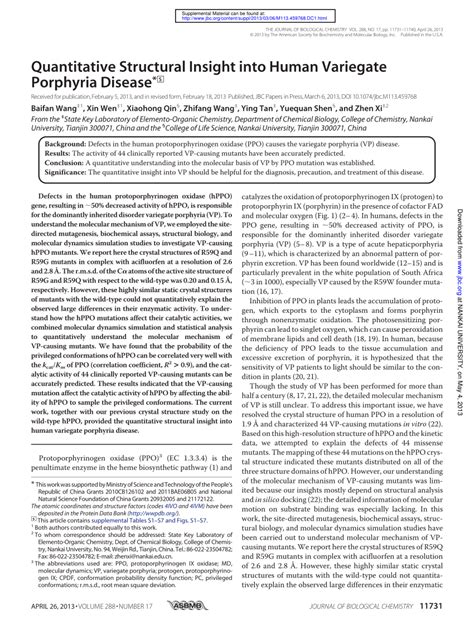 (PDF) Quantitative Structural Insight into Human Variegate Porphyria Disease