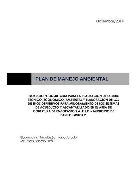 PDF PLAN DE MANEJO AMBIENTAL Empopasto Co Elaborar El Plan De