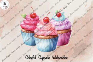 Three Colorful Cupcake Watercolor Graphic By Meowwdesign Creative Fabrica