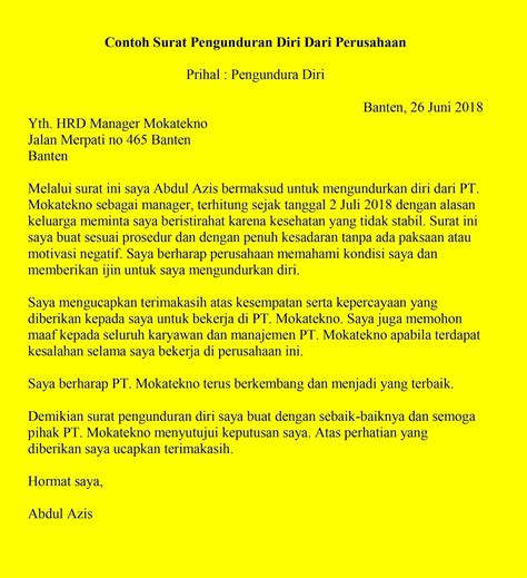 Detail Contoh Surat Pengunduran Diri Sederhana Doc Koleksi Nomer