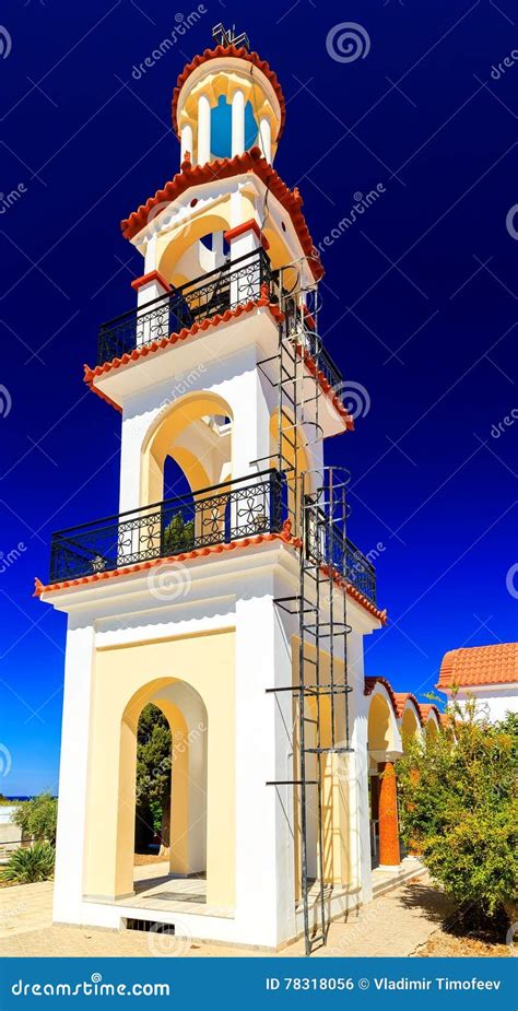 Torre De Sino Da Igreja Grega Console Do Rodes Greece Foto De Stock