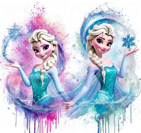 Elsa And Anna Frozen Splash And Watercolor Digital Design PNG File For