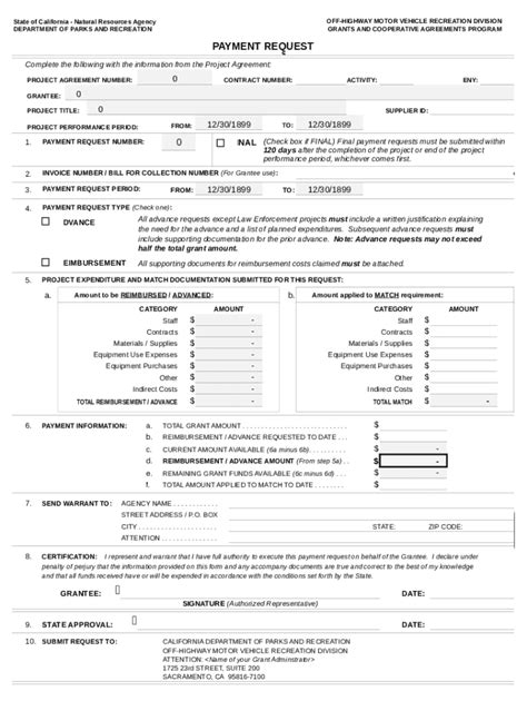 Fillable Online Ohv Parks Ca ADVANCE JUSTIFICATION REQUEST Fax Email