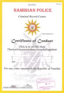 Namibian Police Clearance Certificate Of Conduct Apostil