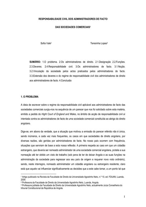 PDF A Responsabilidade Civil Dos Administradores De Facto Das