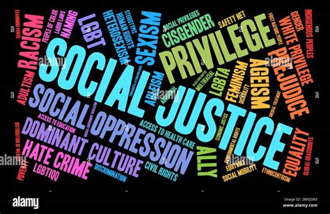 Social Justice Word Cloud On A Black Background Stock Vector Image