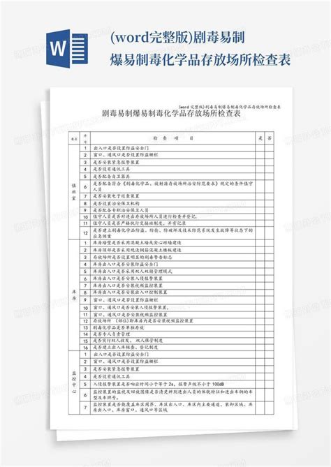 完整版 剧毒易制爆易制毒化学品存放场所检查表word模板下载 编号lygdgvrw 熊猫办公