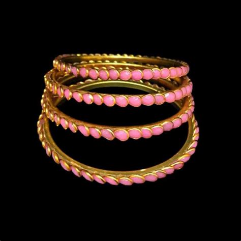 Party Wear Pink Moti Brass Bangles Set Size Inch At Rs Set In