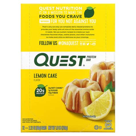 Quest Nutrition Protein Bar Lemon Cake 12 Bars 2 12 Oz 60 G Each