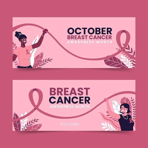 Free Vector | Hand drawn breast cancer awareness month horizontal banners set