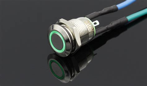 12mm Drukschakelaar Latching Met Ringverlichting Groen 12 Tot 24V PCF