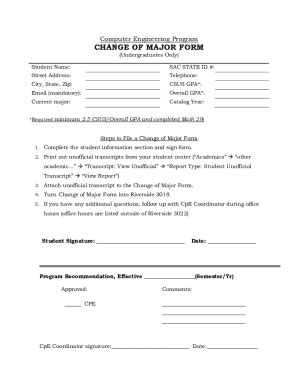 Fillable Online Change Of Major Form Csus Edu Fax Email Print Pdffiller