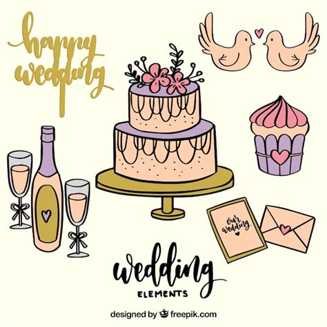 Free Vector Set Of Hand Drawn Wedding Elements