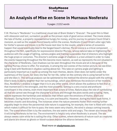 An Analysis Of Mise En Scene In Murnaus Nosferatu Free Essay Example