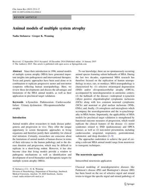 Pdf Models Of Multiple System Atrophy