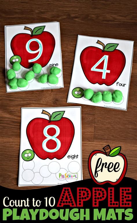 Free Apple Count To 10 Playdough Mats Super Cute Toddler Preschool