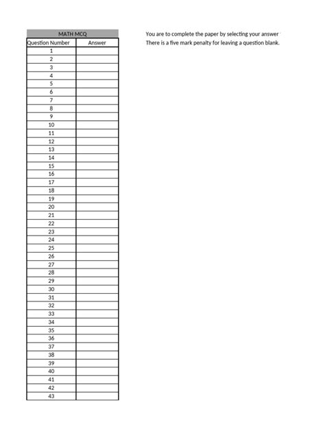 Mathmcqstudentanswersheet Pdf
