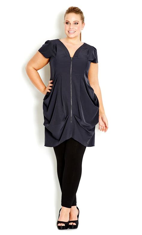 City Chic Zip Front Pleat Tunic Womens Plus Size Fashion Stylish