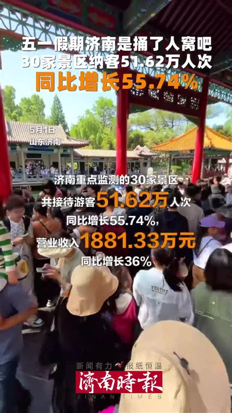 五一假期首日，济南30家景区纳客5162万人次，同比增长5574！游客接待监测