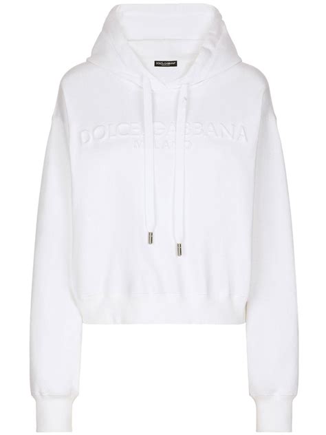 Dolce And Gabbana Logo Embossed Drawstring Hoodie White Farfetch Tr