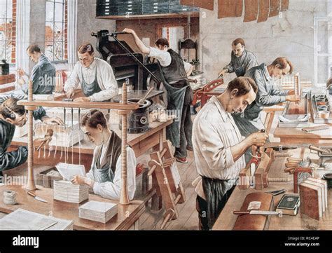 Workers In A Binding Workshop Th Century Lithography Stock Photo Alamy