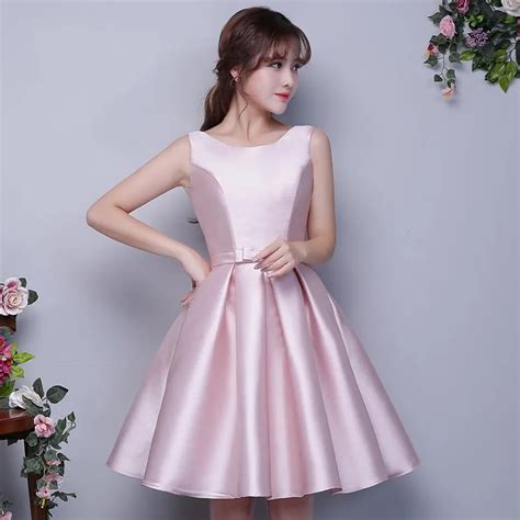 Boat Neck Satin Short Bridesmaid Dresses Silver Champagne Sky Blue Pink