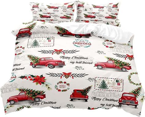 3PCS Merry Christmas Duvet Cover Bedding Sets White Duvet Cover Red