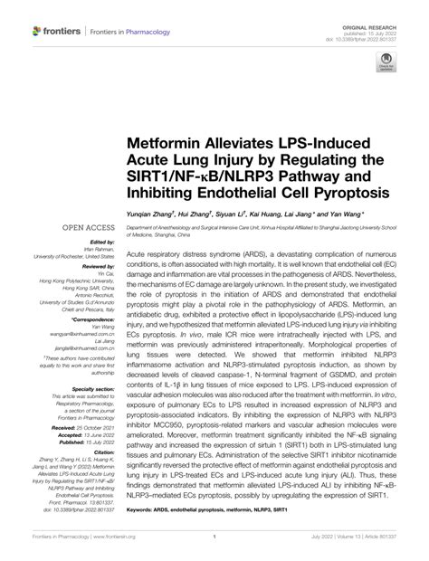 Pdf Metformin Alleviates Lps Induced Acute Lung Injury By Regulating