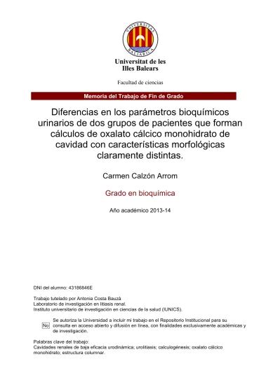 Diferencias En Los Par Metros Bioqu Micos Urinarios De Dos Grupos De