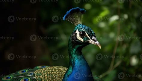 The Majestic Peacock Displays Vibrant Colors In Nature Elegant Portrait