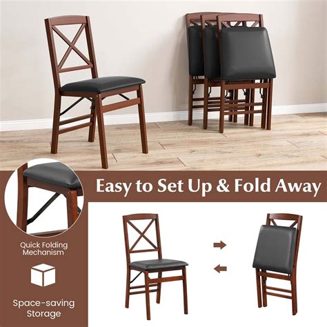 2 Pack Folding Dining Chairs Foldable Chairs With Pvc Padded Seat On