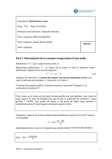 Practica 3 oscilacions i ones Part 1 Determinació de la constant