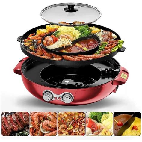 Gril électrique et Fondue PaNt En Multifonctionnel Amovible électrique Hot Pot Style CoréeBQ