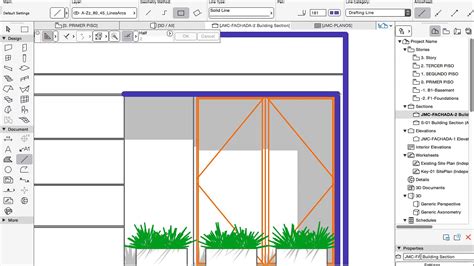 Edición simple de fachadas resaltar volumen o masa en alzado usando