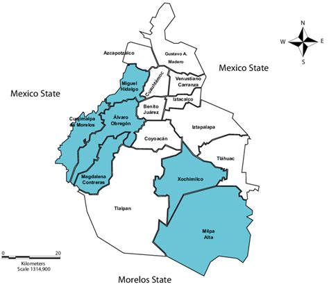 Mexico City And Its 16 Districts Those Which Are Part Of This Study