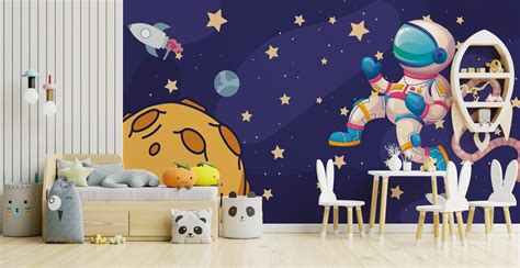 Kids Space Wallpaper, Space Wallpaper, Astronaut Wallpaper, Peel and Stick, Modern Wallpaper ...