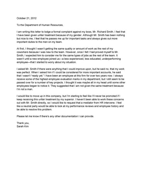 Formal Letter Of Complaint To Employer Template