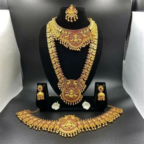 Wedding Wear Golden Gold Plated Choker Necklace Set Size At Rs