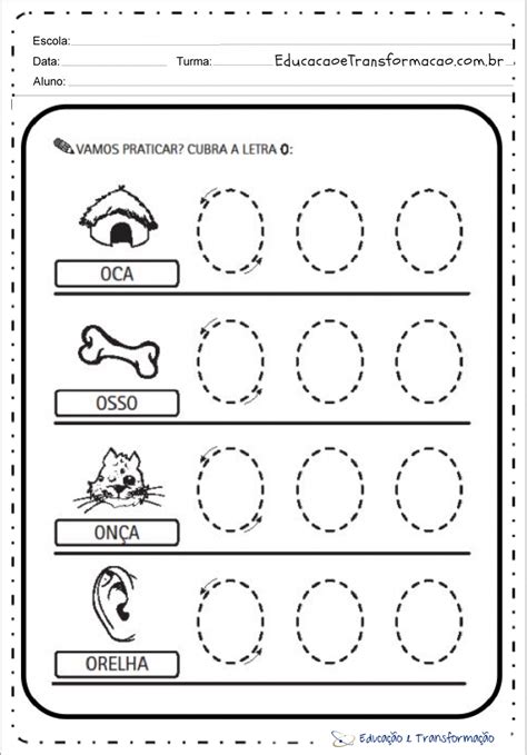 Atividades a Letra O Pontilhado Tracejado Educação e
