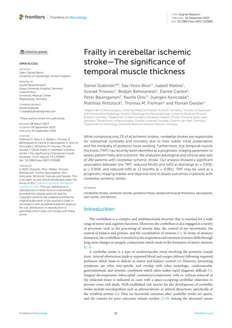 Pdf Frailty In Cerebellar Ischemic Stroke—the Significance Of