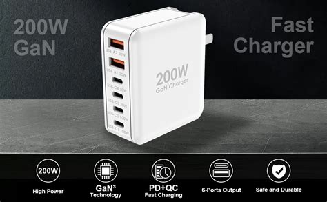 Urvns 200w Usb C Charger Gan 6 Ports Pd 100w Pps 45w Qc30w Super Fast Charging