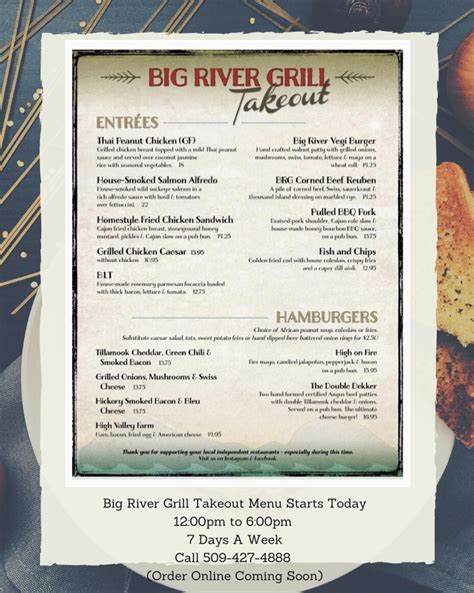 Menus Big River Grill