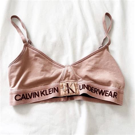 Ck Nude Colored Unlined Triangle Logo Sports Bra Depop