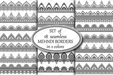 Set seamless Mehndi borders | Decorative Illustrations ~ Creative Market